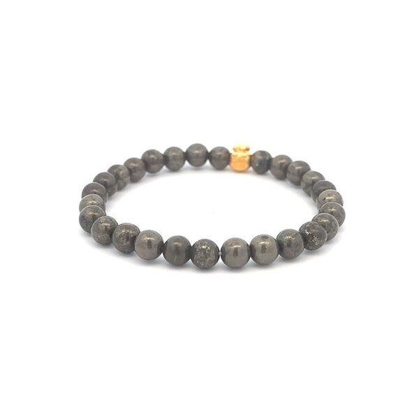 24K Yellow Gold Money Bag Lucky Bracelet Pyrite Gemstones 6mm - Picture 3 of 5